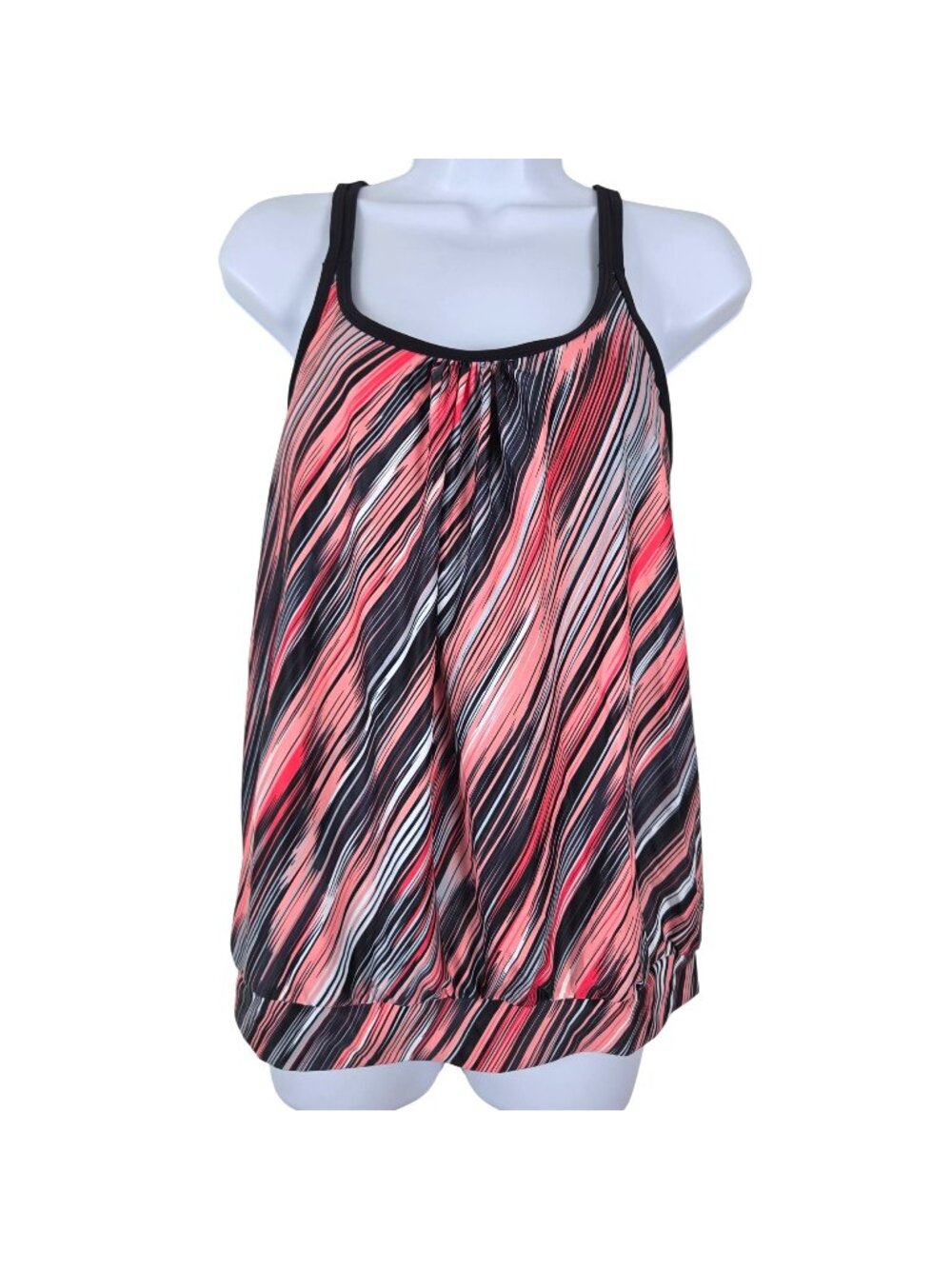 Womens Large Striped Tankini Set High-Waist Bottoms Swimsuit Adj Straps